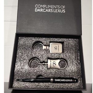 LEXUS OEM Silver tone detachable Keychain Keyring and Pen in GIFT BOX key holder